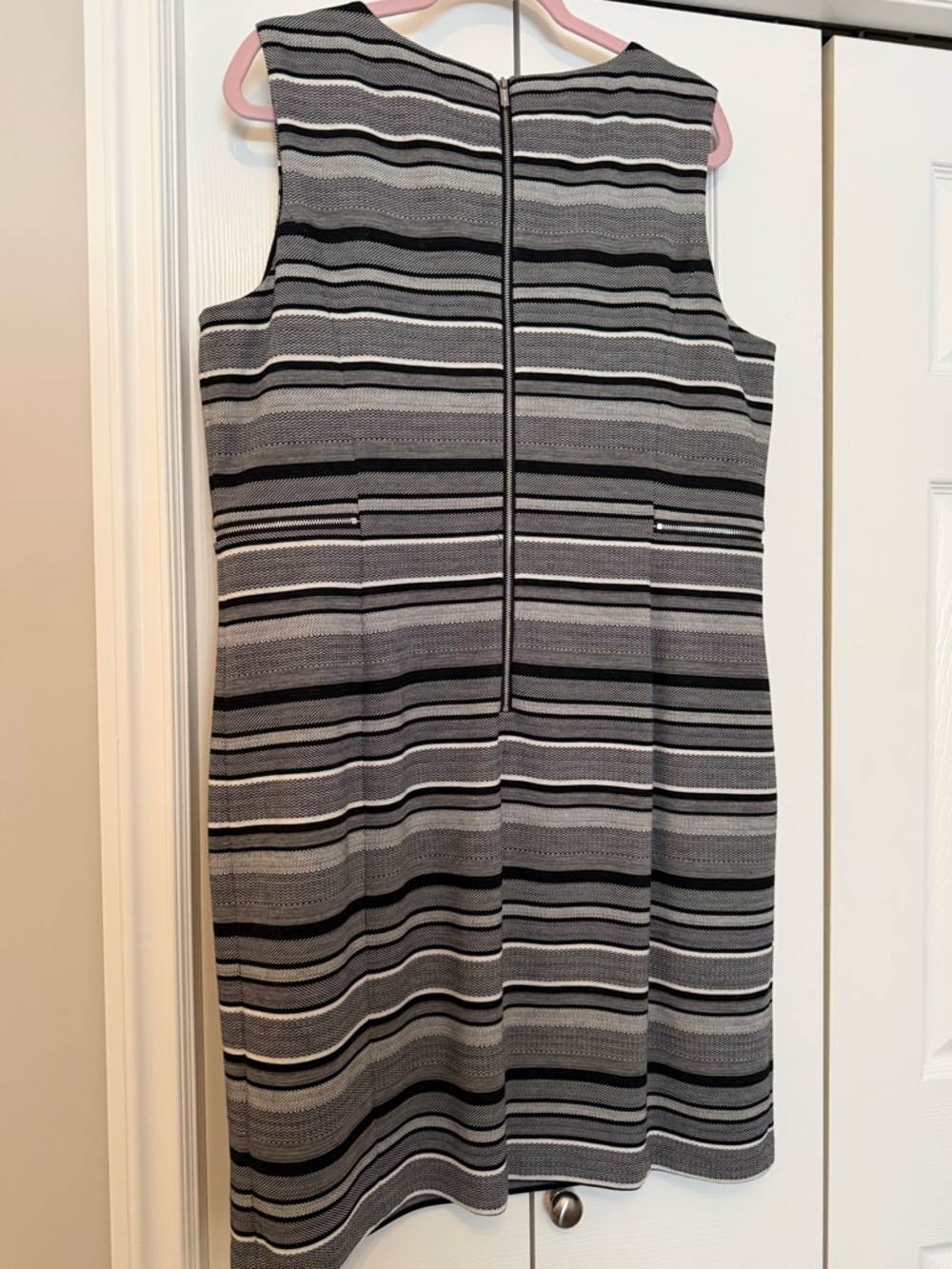 Calvin Klein Black, Gray and White Striped Midi Sheath Dress - Picture 3 of 3